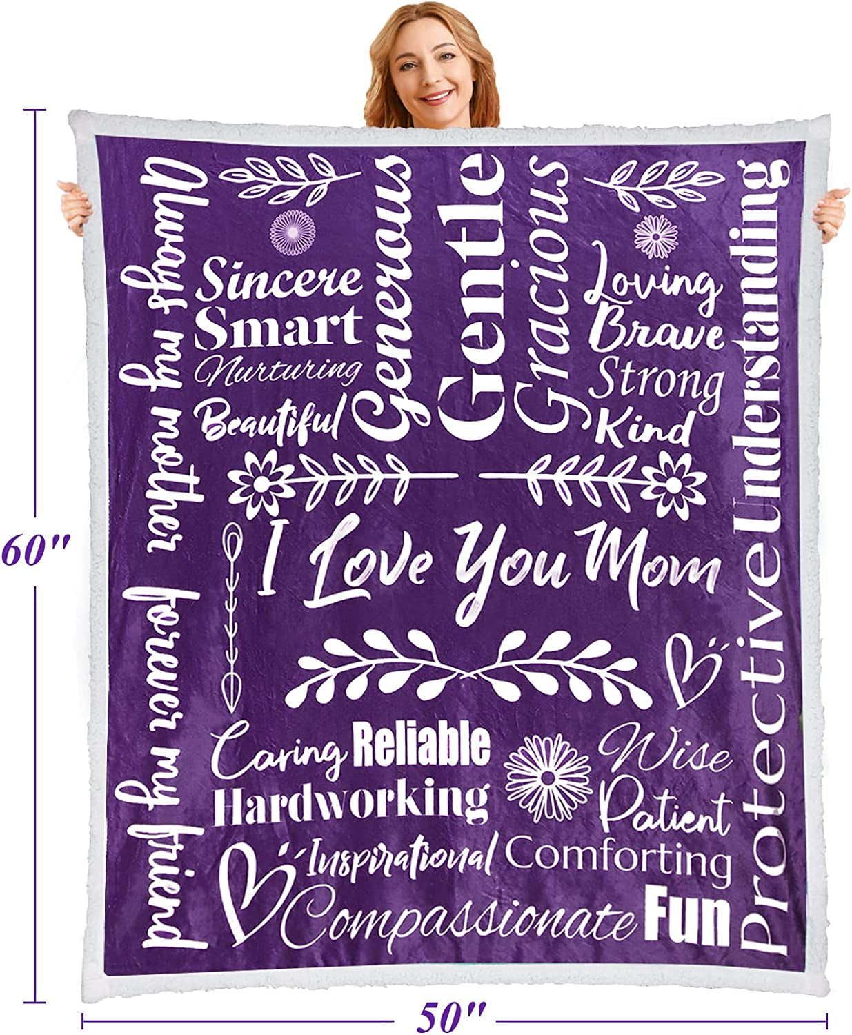 I Love You Mom Blanket – Meaningful Mom Blanket, Mother’S Day Present Ideas, 60X50 (Sherpa, Purple) - Mom Birthday Gifts, Mothers Day Blanket Gifts, Mom Gifts from Daughter