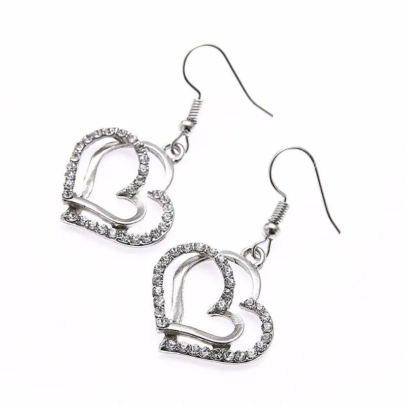 Heart Shaped Jewelry 3 Pcs Set Set of Earrings Pendant Necklace for Women Exquisite Fashion Rhinestone Double Heart Jewelry Set