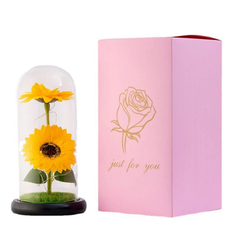 Sunflowers Artificial Flowers in Glass Dome LED Light Gifts for Xmas,Valentine Day,Wedding,Mothers Day,Anniversary,Birthday