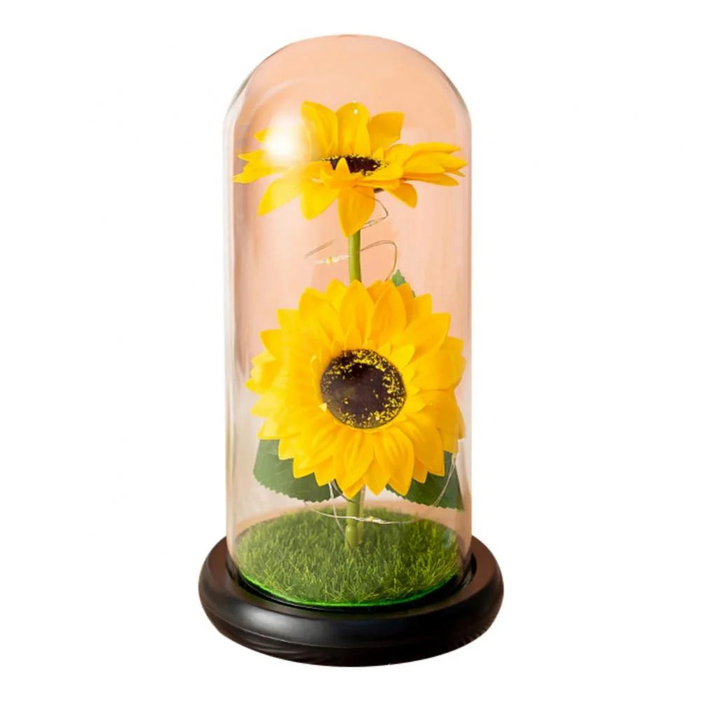 Sunflowers Artificial Flowers in Glass Dome LED Light Gifts for Xmas,Valentine Day,Wedding,Mothers Day,Anniversary,Birthday