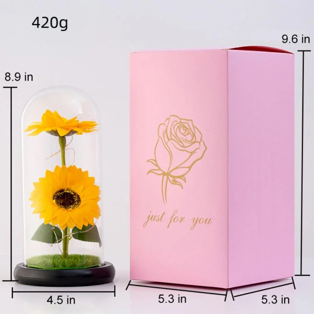 Sunflowers Artificial Flowers in Glass Dome LED Light Gifts for Xmas,Valentine Day,Wedding,Mothers Day,Anniversary,Birthday
