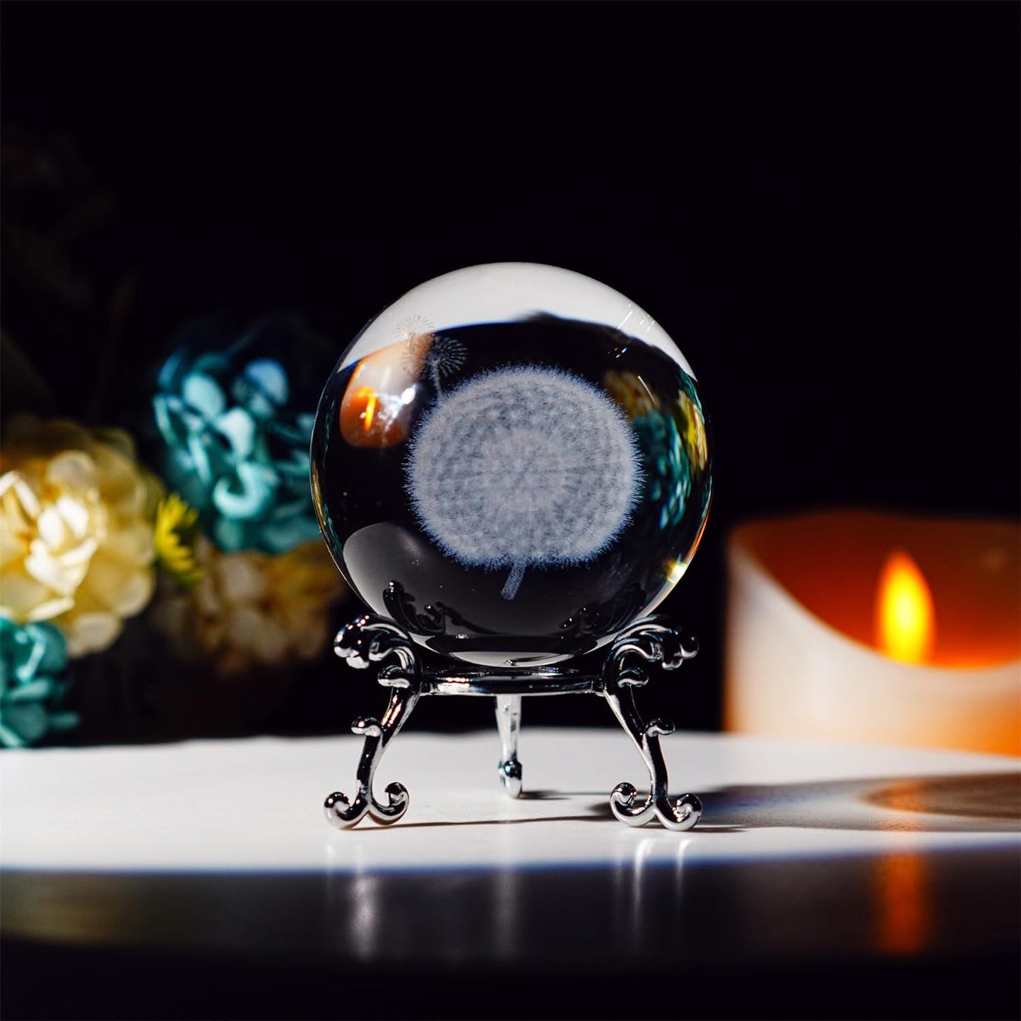 Dandelion Crystal Ball with Stand