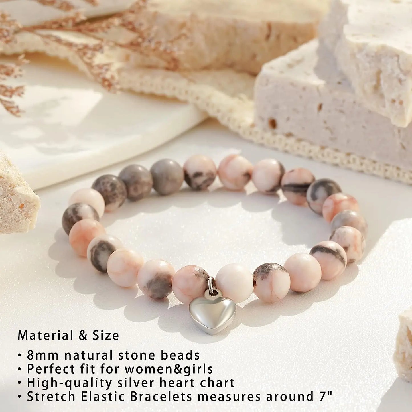 Natural Stone Heart Bracele for Sister Suitable as a Gifts on Birthday Graduation Mothers Day Christmas Valentines Day