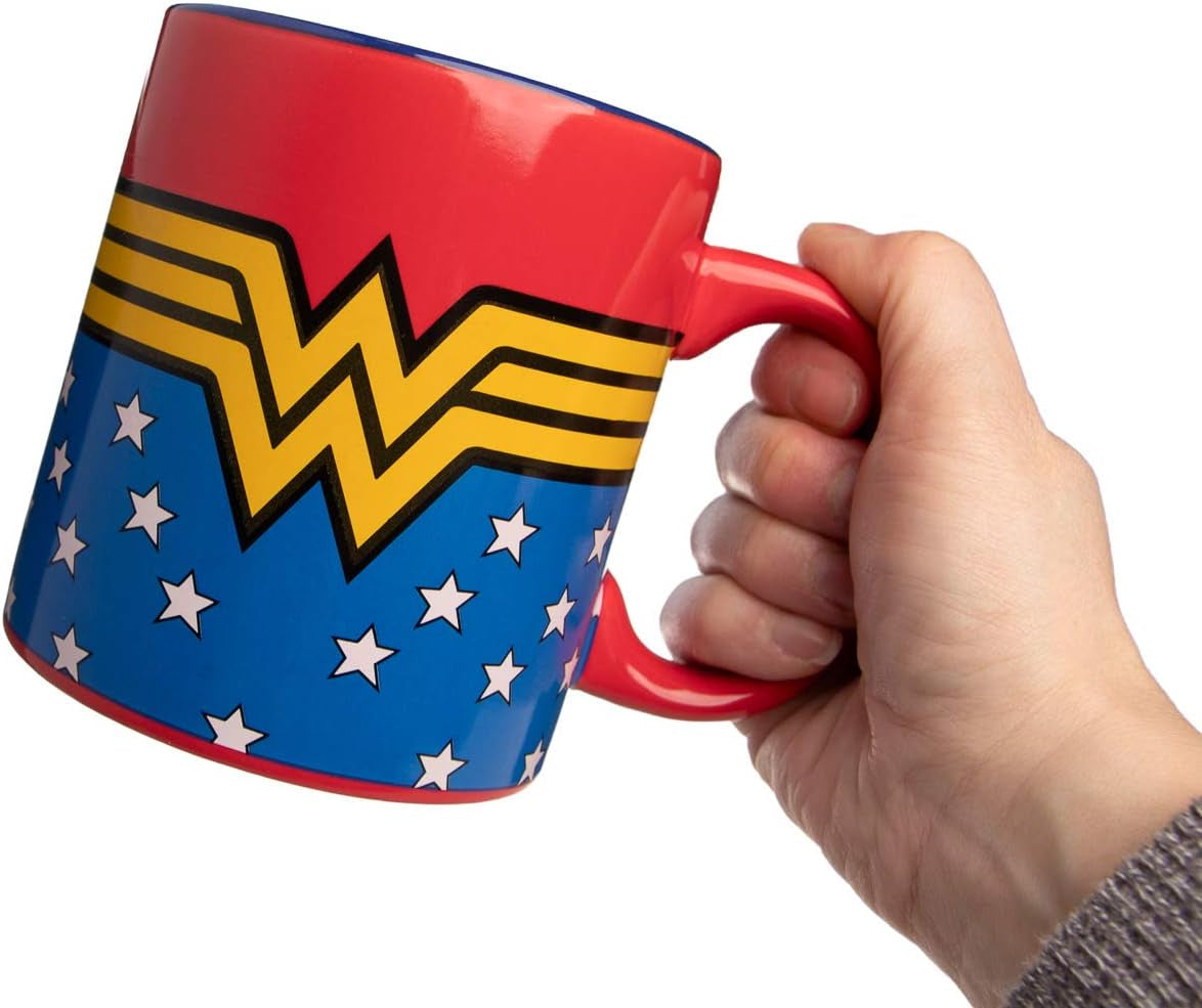Wonder Woman Logo Wrap around with Stars Jumbo Ceramic Mug, 20 Ounces