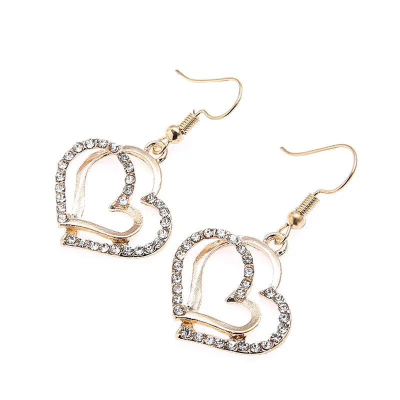 Heart Shaped Jewelry 3 Pcs Set Set of Earrings Pendant Necklace for Women Exquisite Fashion Rhinestone Double Heart Jewelry Set