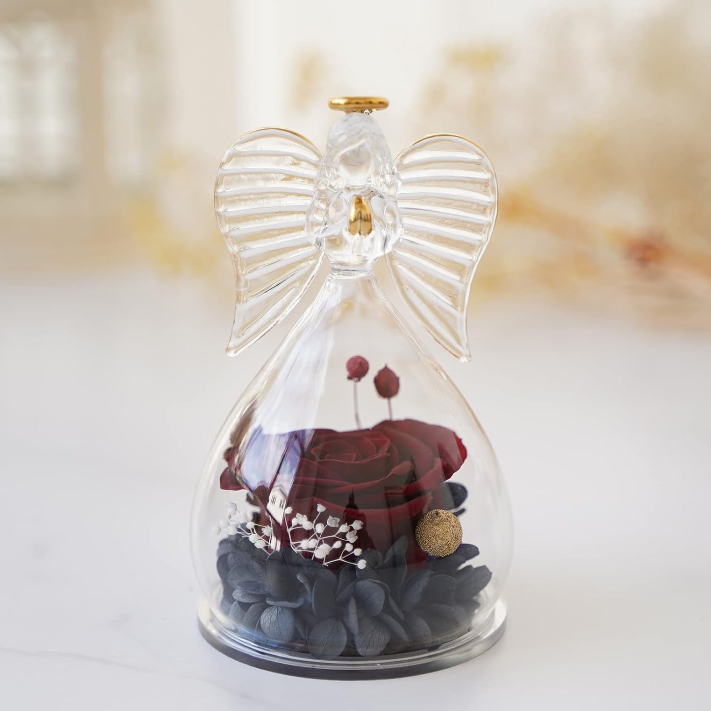 Mom Gifts for Mothers Day Rose Flower in Glass Angel Figurines Gifts for Women Grandma Mom, Guardian Angel with Preserved Forever Real Rose Gifts for Valentine Day Mothers Day