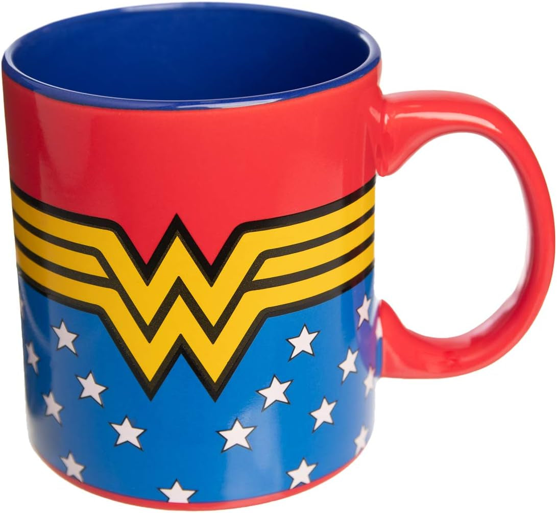 Wonder Woman Logo Wrap around with Stars Jumbo Ceramic Mug, 20 Ounces