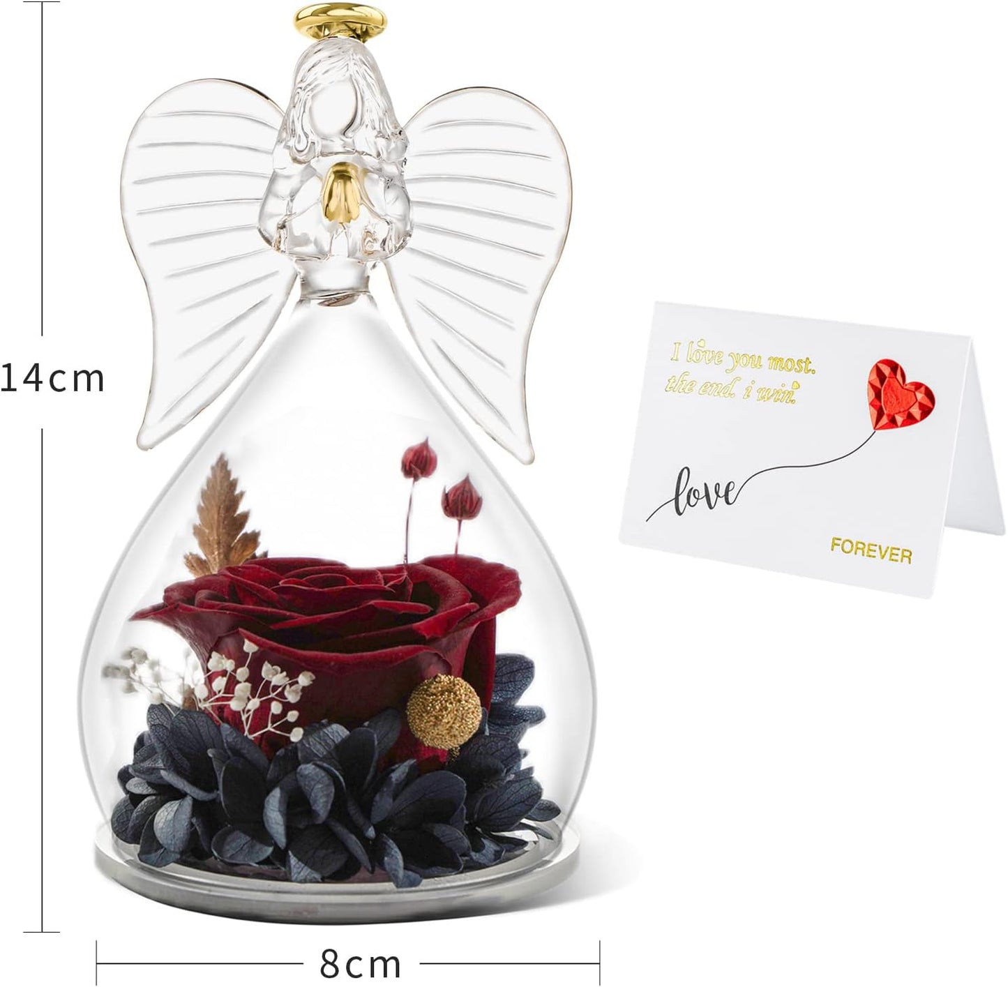 Mom Gifts for Mothers Day Rose Flower in Glass Angel Figurines Gifts for Women Grandma Mom, Guardian Angel with Preserved Forever Real Rose Gifts for Valentine Day Mothers Day