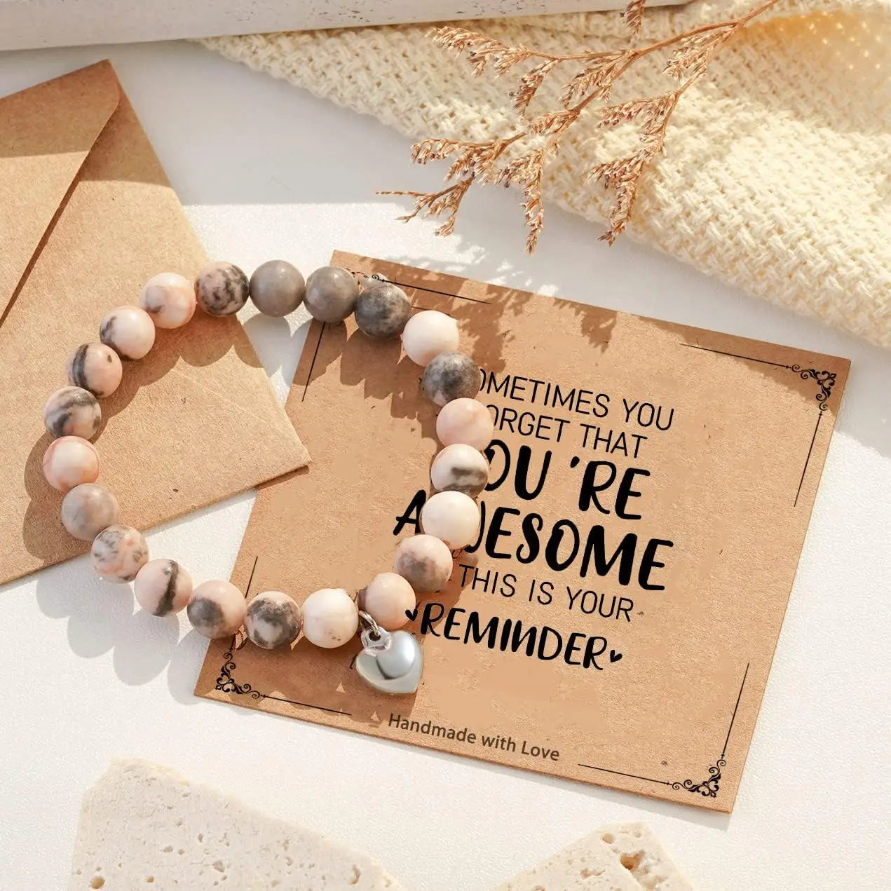Natural Stone Heart Bracele for Sister Suitable as a Gifts on Birthday Graduation Mothers Day Christmas Valentines Day