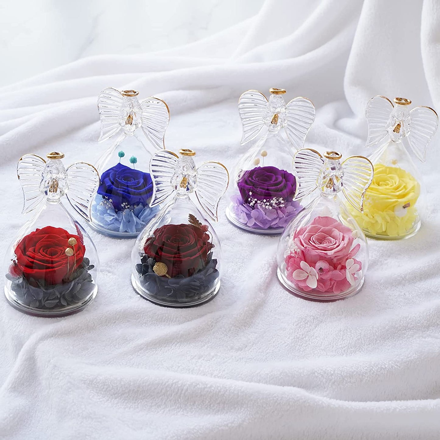Mom Gifts for Mothers Day Rose Flower in Glass Angel Figurines Gifts for Women Grandma Mom, Guardian Angel with Preserved Forever Real Rose Gifts for Valentine Day Mothers Day