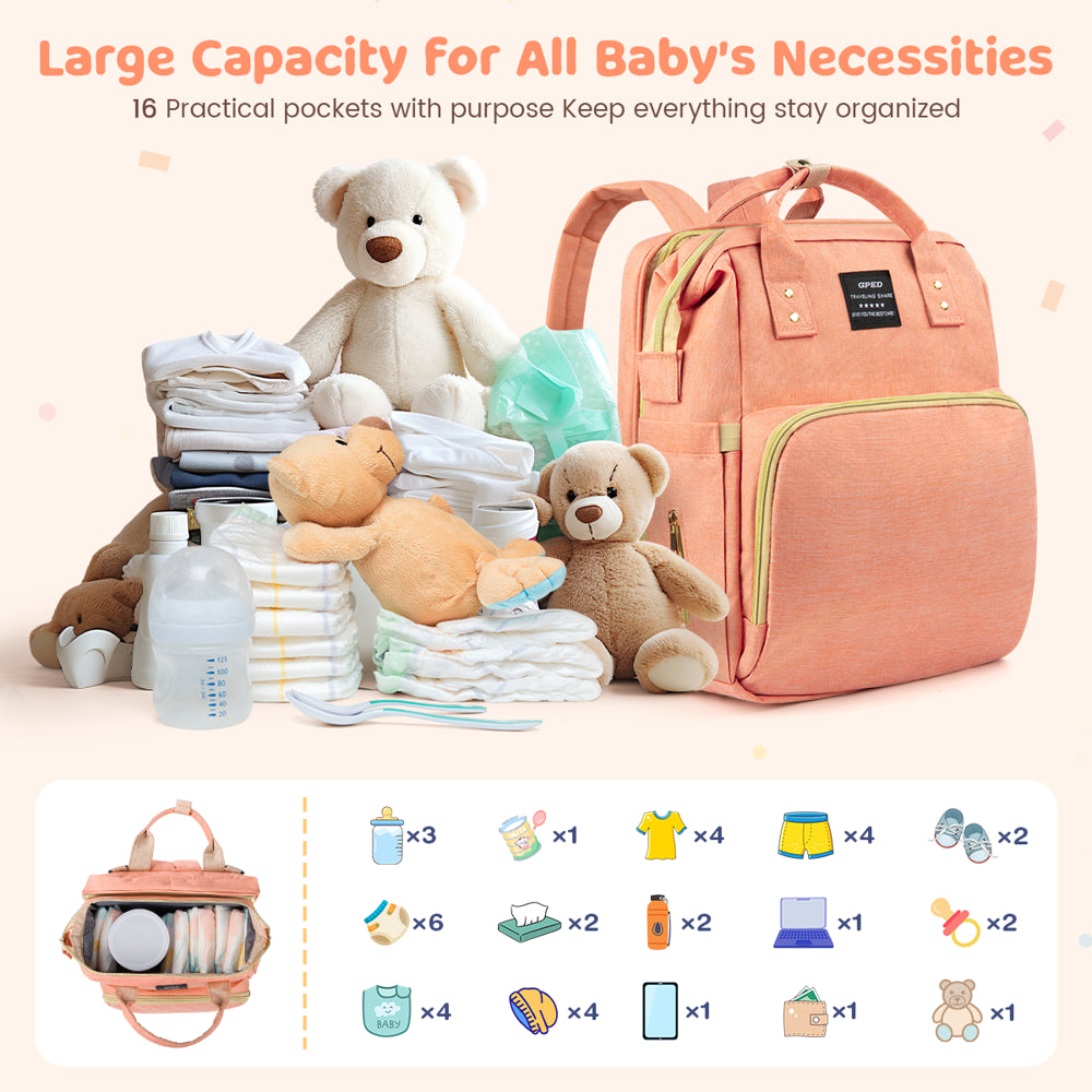 Diaper Bag Backpack with Changing Station &Foldable Crib (Baby)