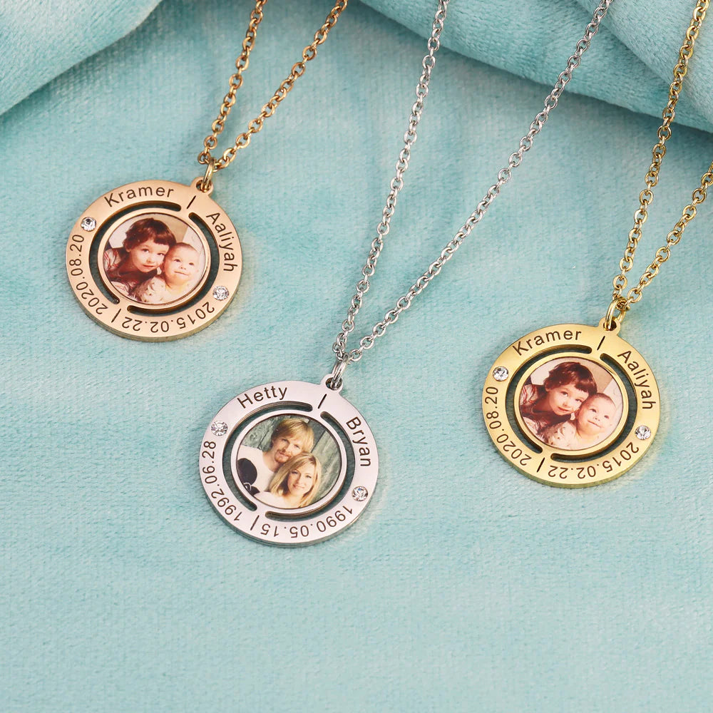 Custom Name Inner Circle Printed Photo Necklace (Mother's Day)