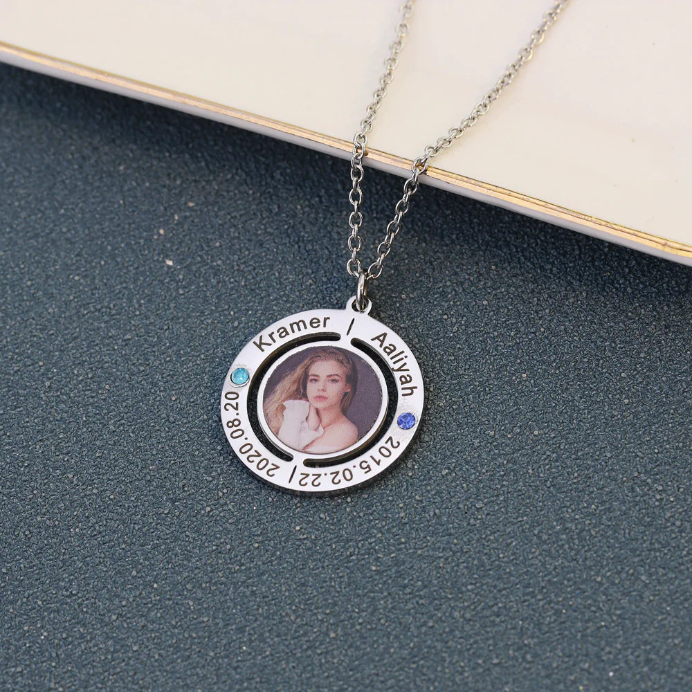 Custom Name Inner Circle Printed Photo Necklace (Mother's Day)