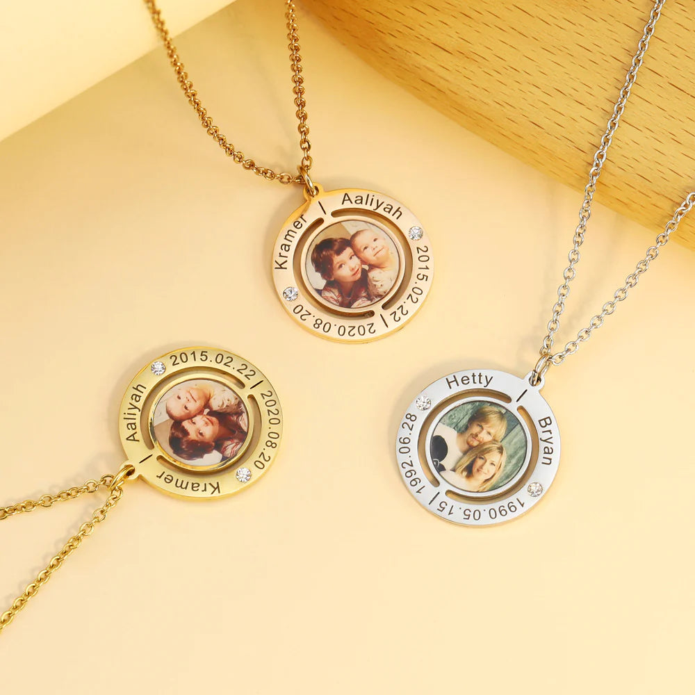 Custom Name Inner Circle Printed Photo Necklace (Mother's Day)