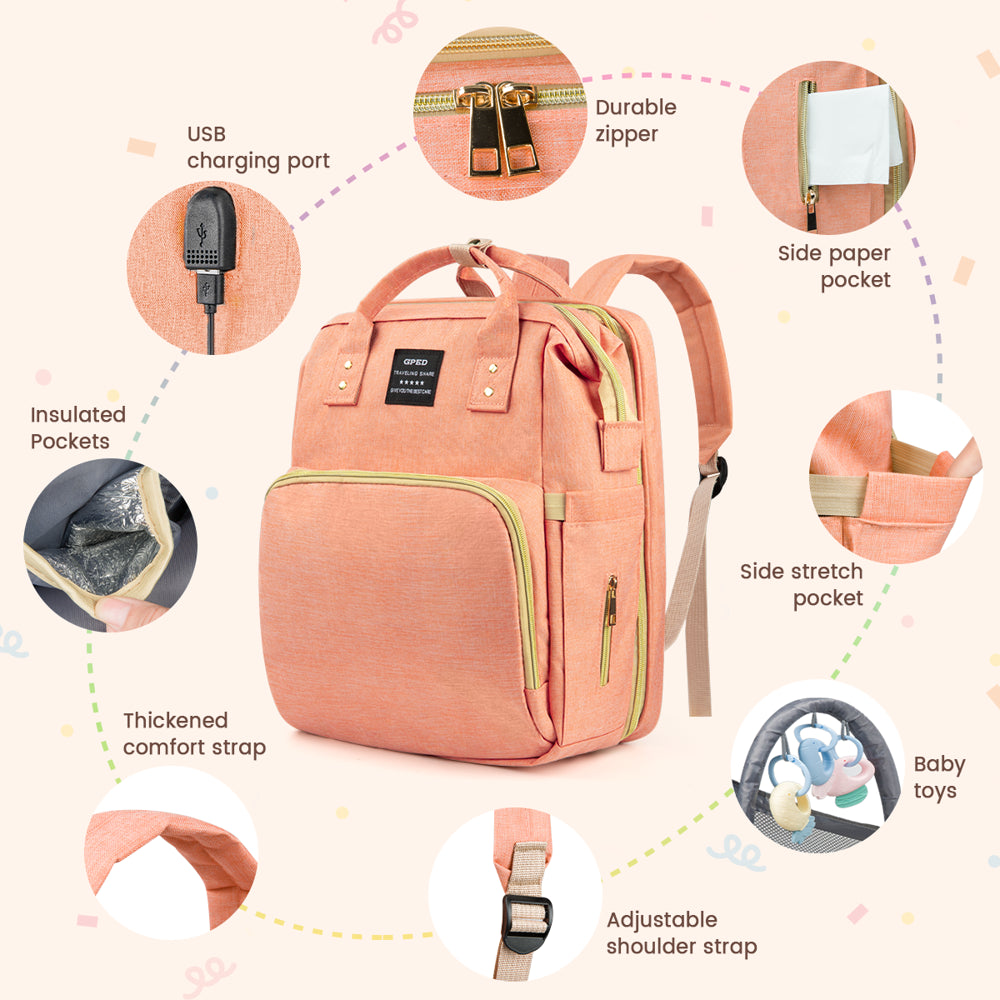 Diaper Bag Backpack with Changing Station &Foldable Crib (Baby)