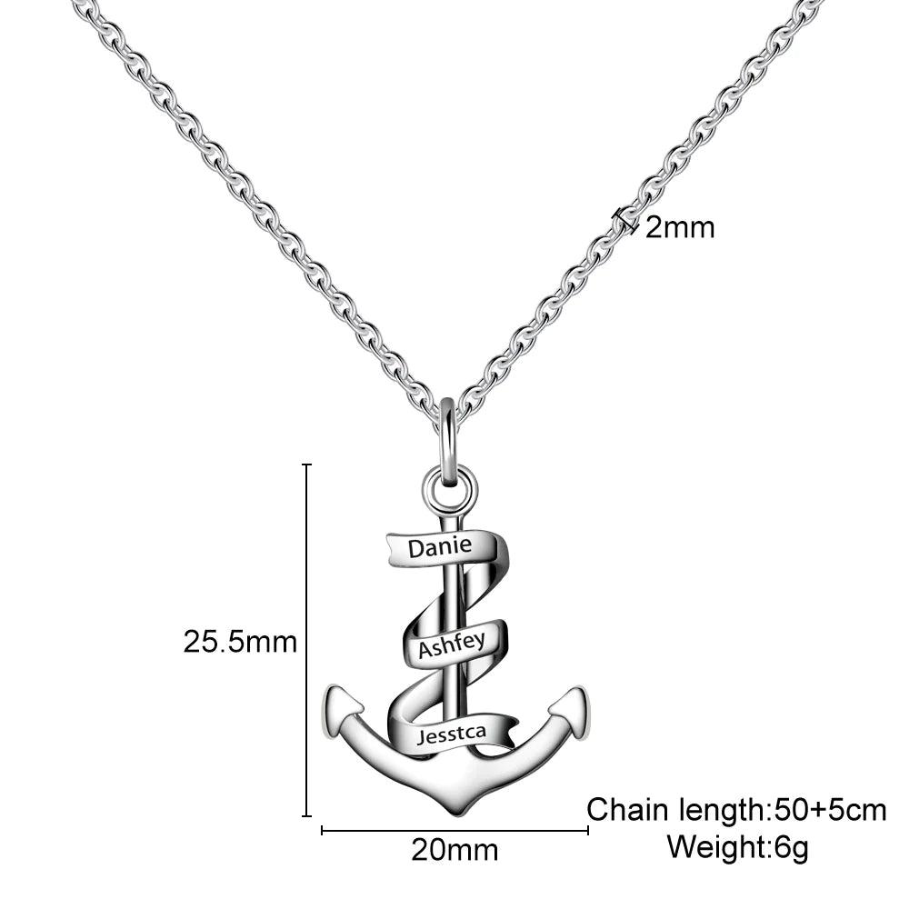 Custom Name Engraved Anchor Necklace (Mother's Day)