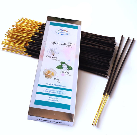 Incense Sticks - Champaca (Champa), Jasmine and Rose Blend - Hand-Dipped Premium Quality Natural Incense Sticks - 75 Grams - 50+ Sticks - Uplifting, Calming, Stress-Relief, Relaxation