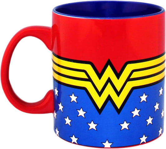 Wonder Woman Logo Wrap around with Stars Jumbo Ceramic Mug, 20 Ounces